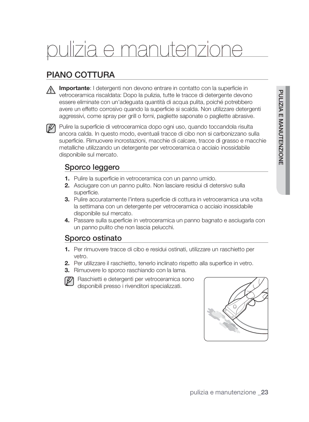 Samsung CTN364N003/XET Pulizia e manutenzione, Piano cottura, Sporco leggero, Sporco ostinato, En nzioet un Pulizia e ma 