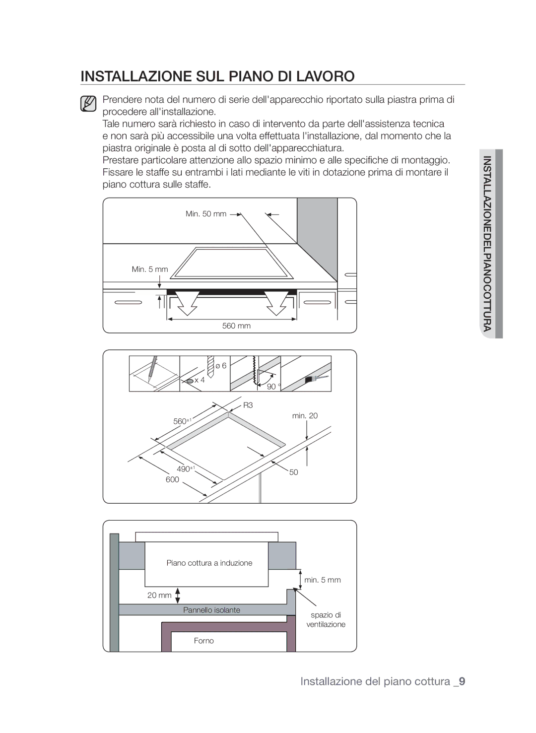 Samsung CTN364N003/XET manual Installazione sul piano di lavoro 