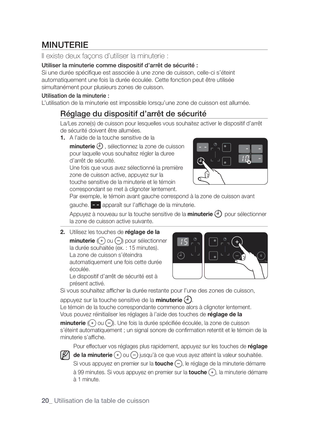 Samsung CTN364N006/XEF manual Minuterie, Réglage du dispositif d’arrêt de sécurité 