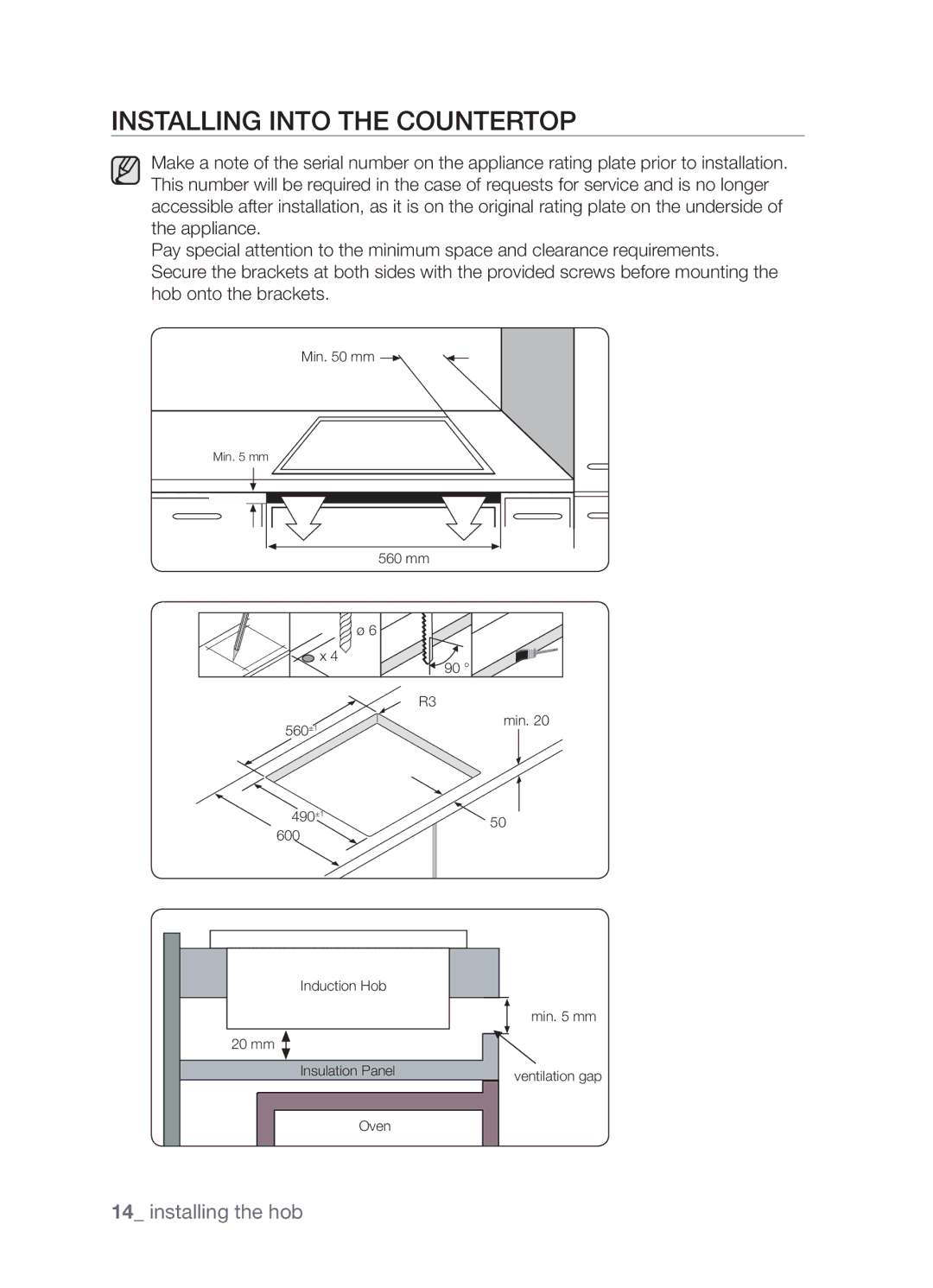 Samsung CTN364NC01/SLI manual Installing into the countertop 