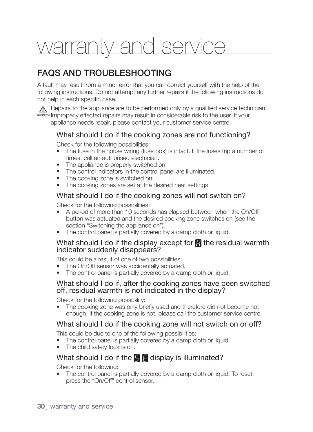 Samsung CTN364NC01/SLI manual Warranty and service, FAQs and troubleshooting 