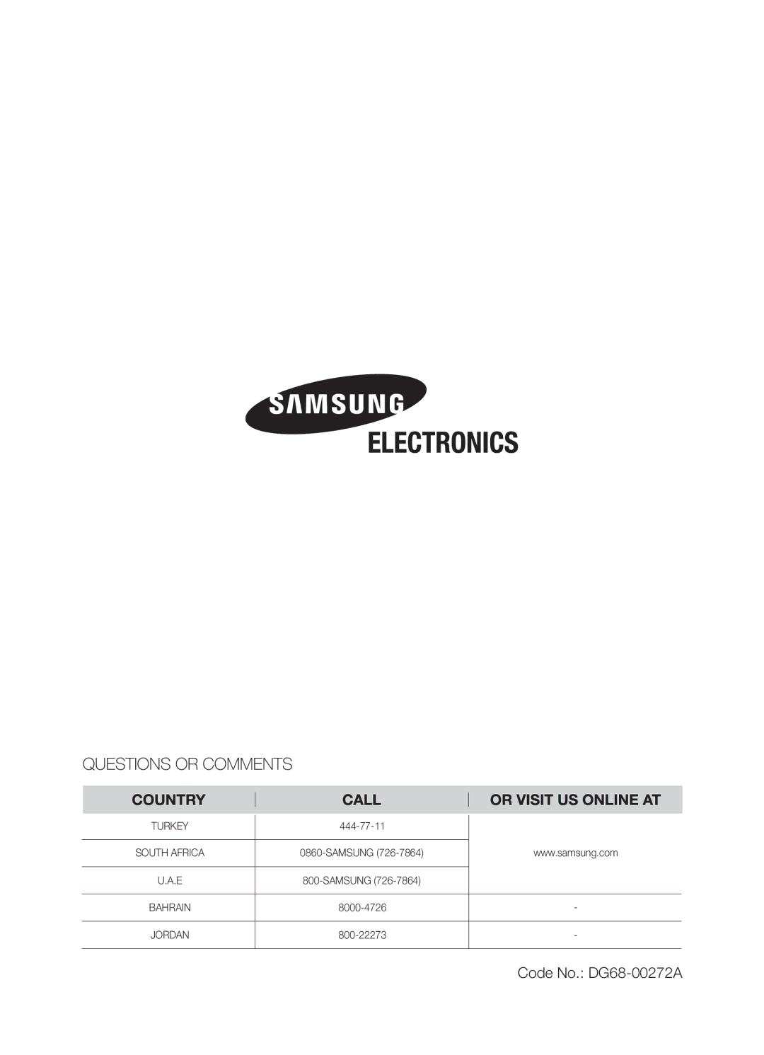 Samsung CTN364NC01/SLI manual Code No. DG68-00272A 