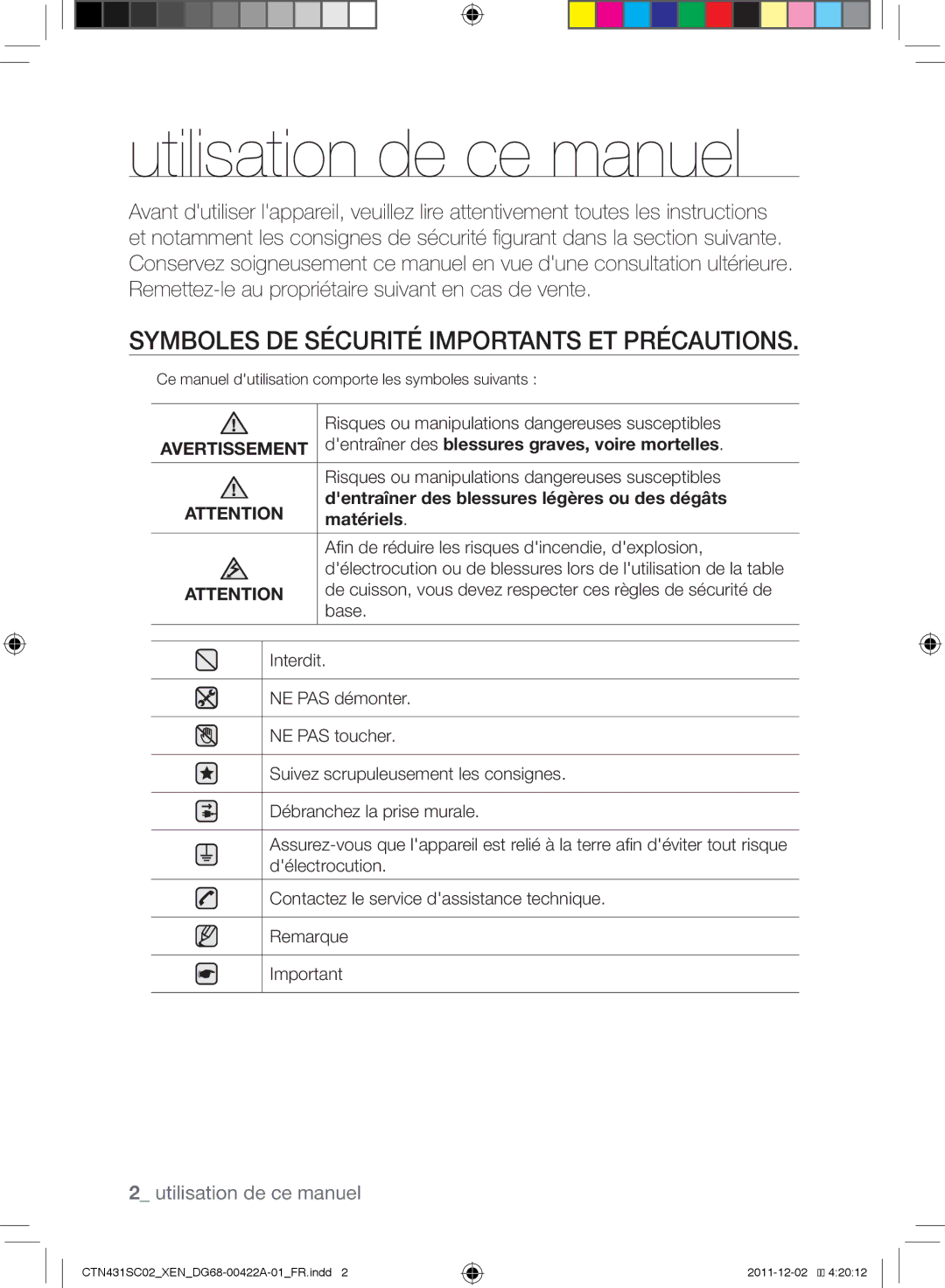 Samsung CTN431SC0S/XET, CTN431SC0B/XEN manual Utilisation de ce manuel, Symboles de sécurité importants et précautions, Base 