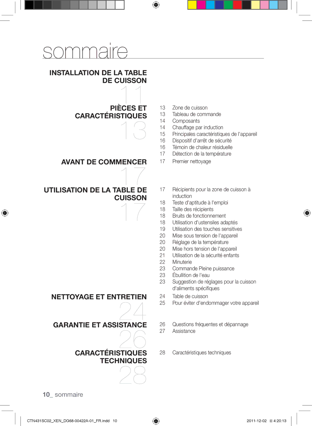 Samsung CTN431SC0R/XEF, CTN431SC0B/XEN, CTN431SC0S/XEF manual Sommaire, Avant de commencer Utilisation de la table de cuisson 