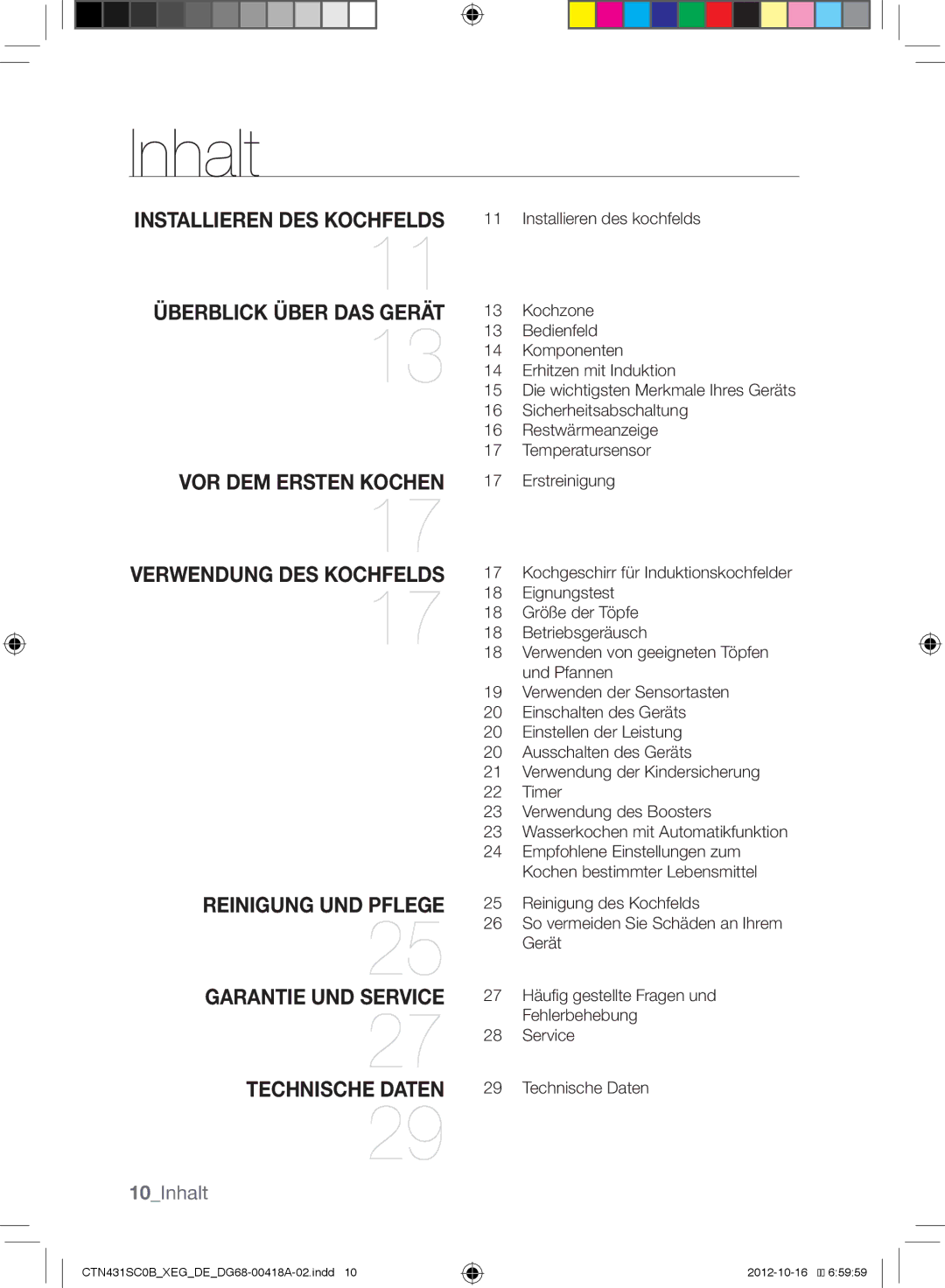 Samsung CTN431SC0W/XEG, CTN431SC0R/XEG, CTN431SC0B/XEG, CTN431SC0S/XEG, CTN431SC0G/XEG manual 10Inhalt 