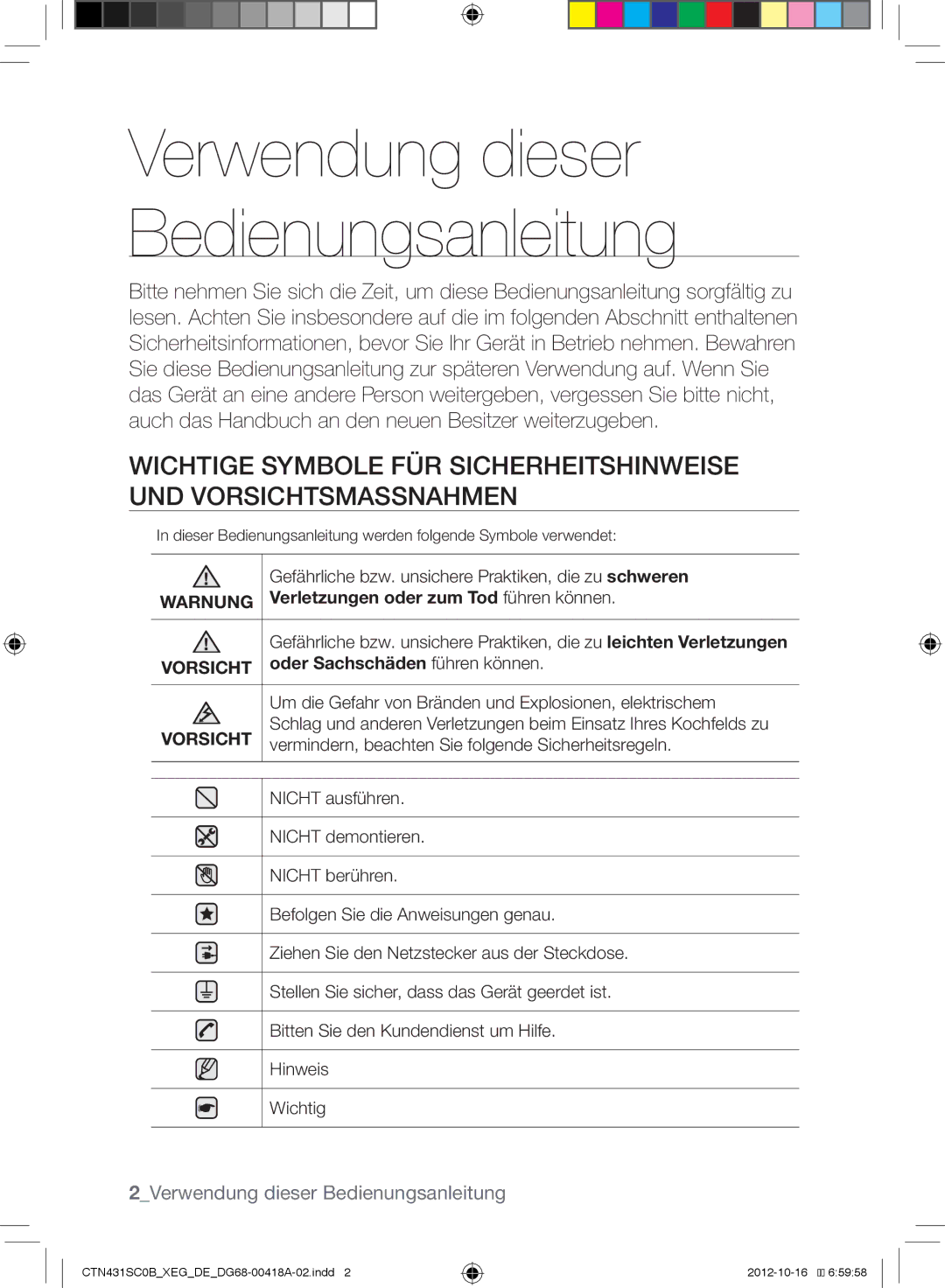 Samsung CTN431SC0B/XEG, CTN431SC0W/XEG, CTN431SC0R/XEG, CTN431SC0S/XEG, CTN431SC0G/XEG 2Verwendung dieser Bedienungsanleitung 