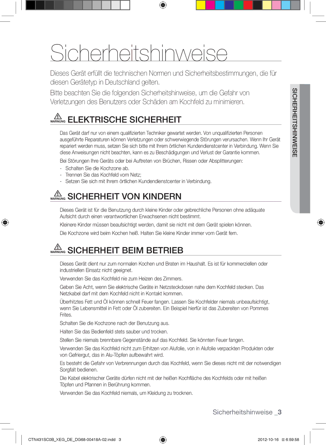 Samsung CTN431SC0S/XEG, CTN431SC0W/XEG Sicherheitshinweise, Warnung Elektrische Sicherheit, Warnung Sicherheit VON Kindern 