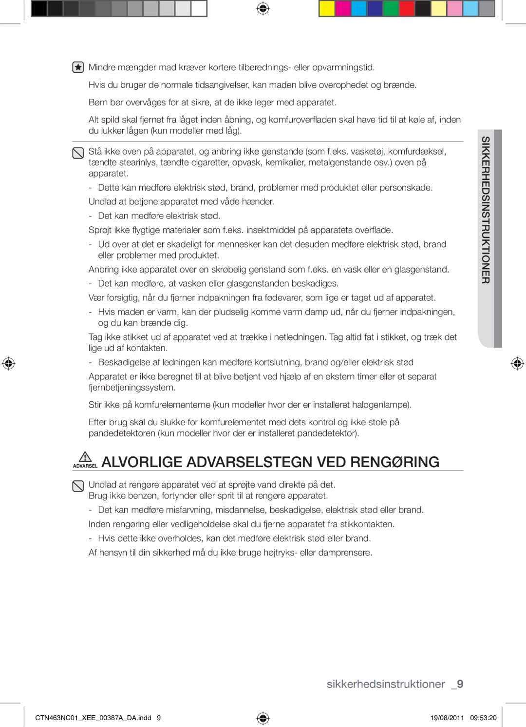 Samsung CTN463NC01/XEE manual Sikkerhedsinstruktioner 