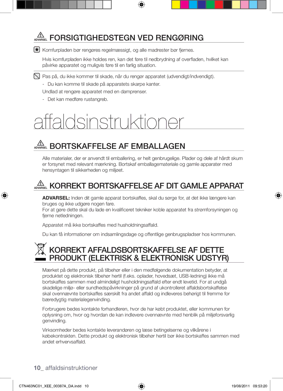 Samsung CTN463NC01/XEE manual Affaldsinstruktioner 