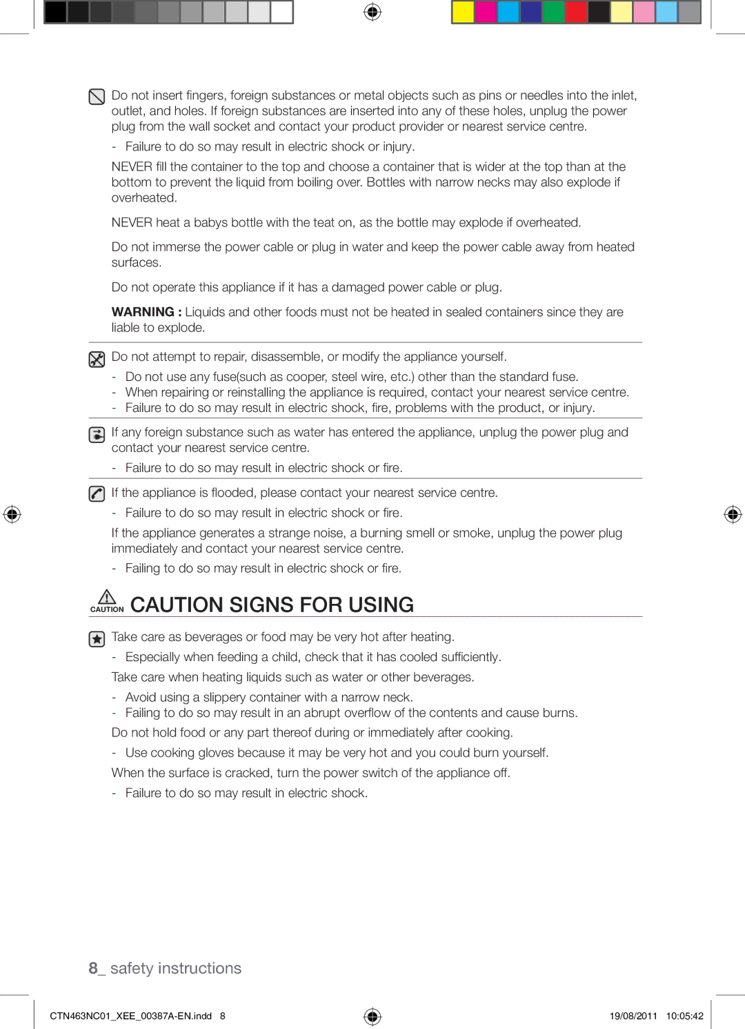 Samsung CTN463NC01/XEE manual Failure to do so may result in electric shock 