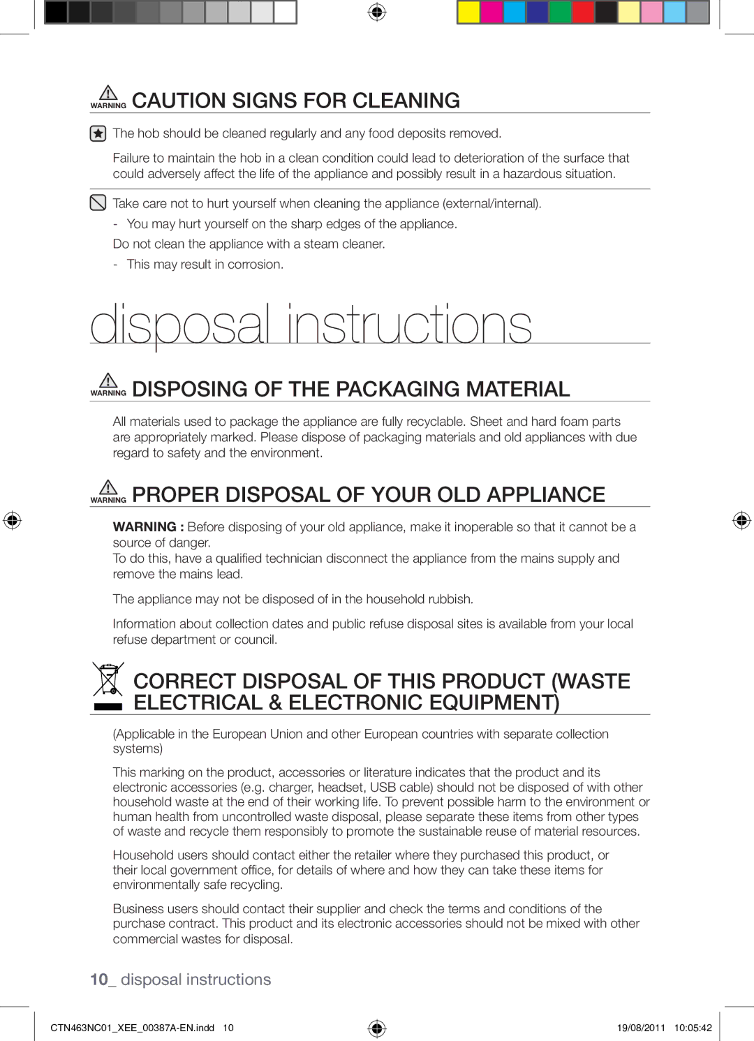 Samsung CTN463NC01/XEE manual Disposal instructions 