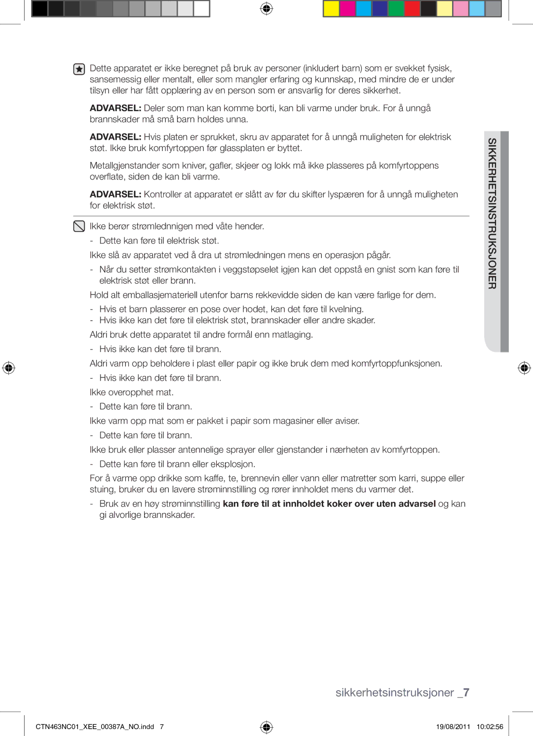 Samsung CTN463NC01/XEE manual Sikkerhetsinstruksjoner 