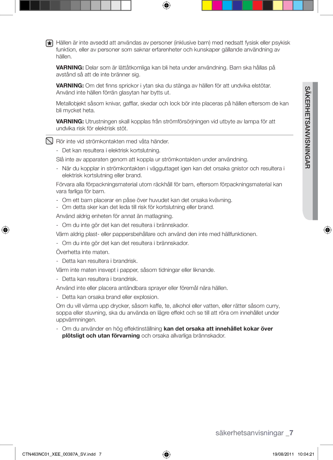 Samsung CTN463NC01/XEE manual Säkerhetsanvisningar 