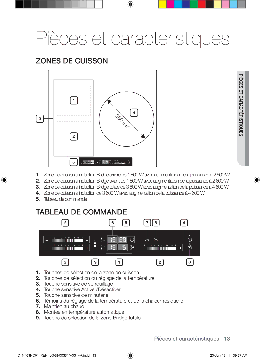 Samsung CTN463NC01/XEF manual Zones DE Cuisson, Tableau DE Commande 