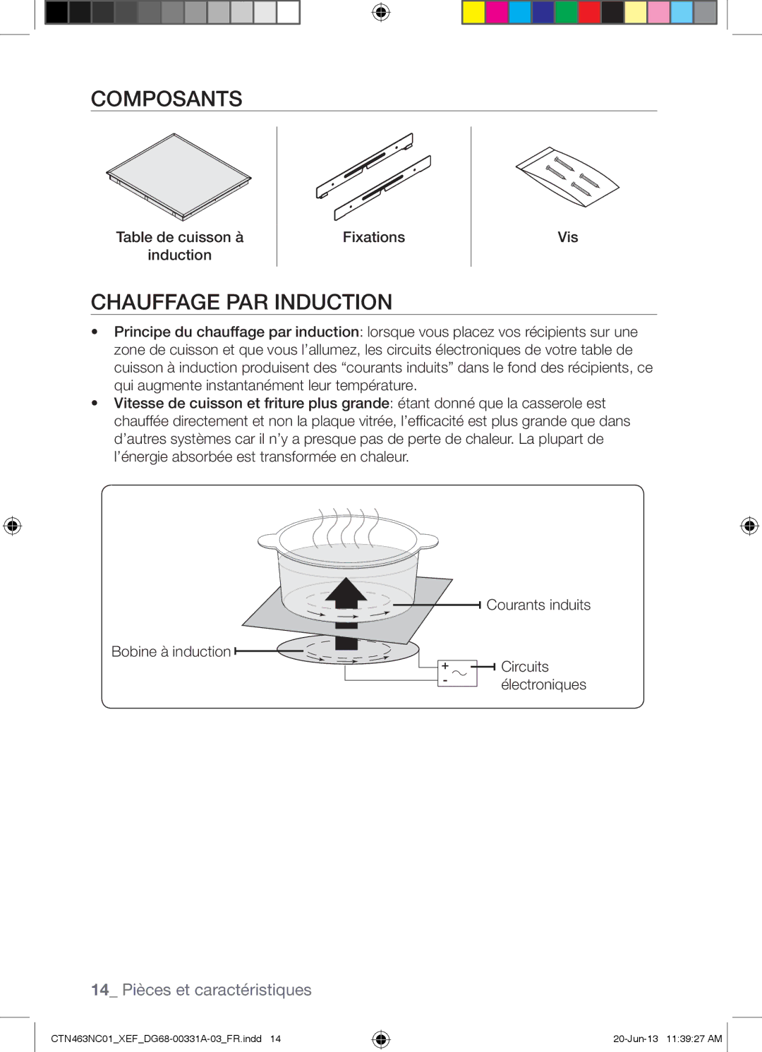 Samsung CTN463NC01/XEF manual Composants, Chauffage PAR Induction, Table de cuisson à Induction Fixations Vis 