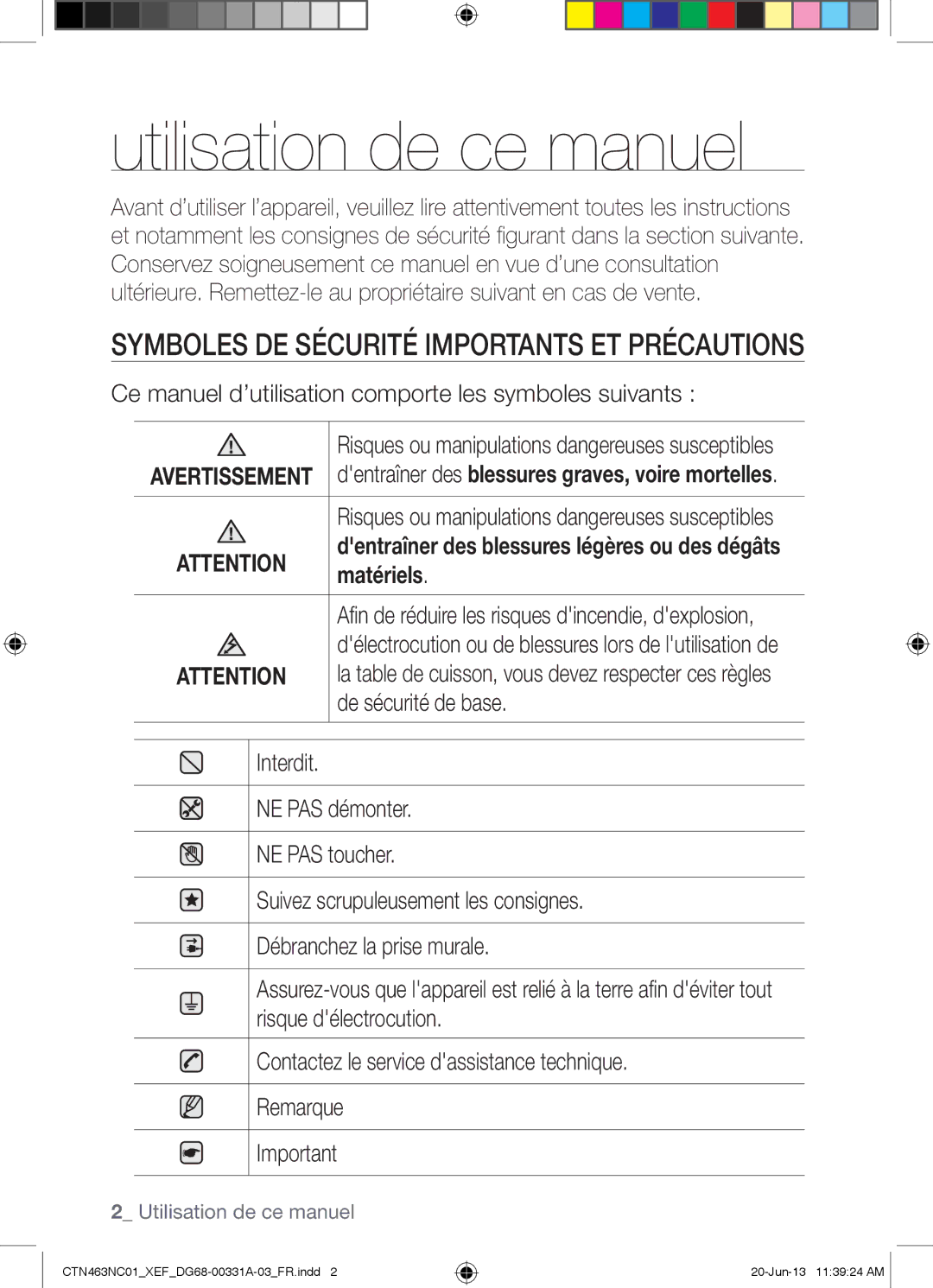 Samsung CTN463NC01/XEF manual Utilisation de ce manuel, Ce manuel d’utilisation comporte les symboles suivants 