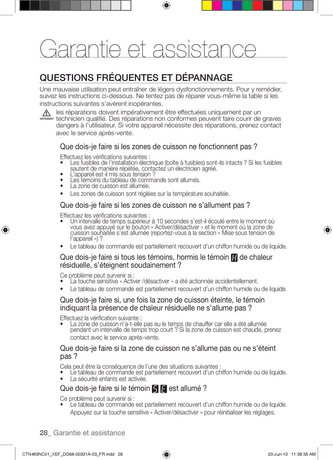 Samsung CTN463NC01/XEF manual Garantie et assistance, Questions Fréquentes ET Dépannage 