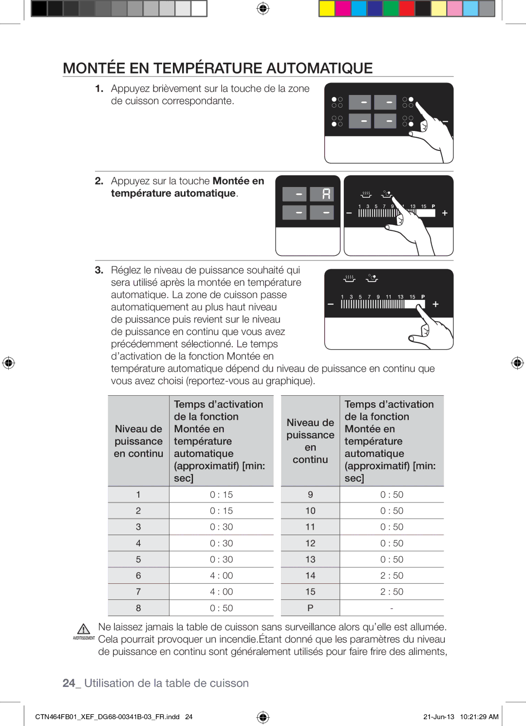 Samsung CTN464FB01/XEF manual Montée EN Température Automatique, Température automatique, Continu 