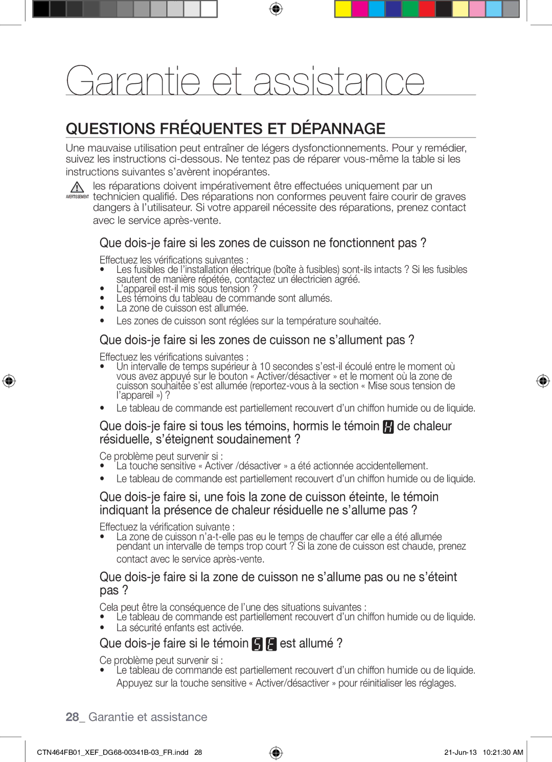 Samsung CTN464FB01/XEF manual Garantie et assistance, Questions Fréquentes ET Dépannage 