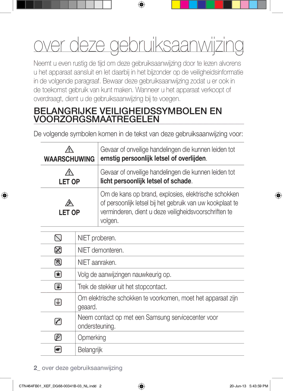 Samsung CTN464FB01/XEF manual Om de kans op brand, explosies, elektrische schokken 