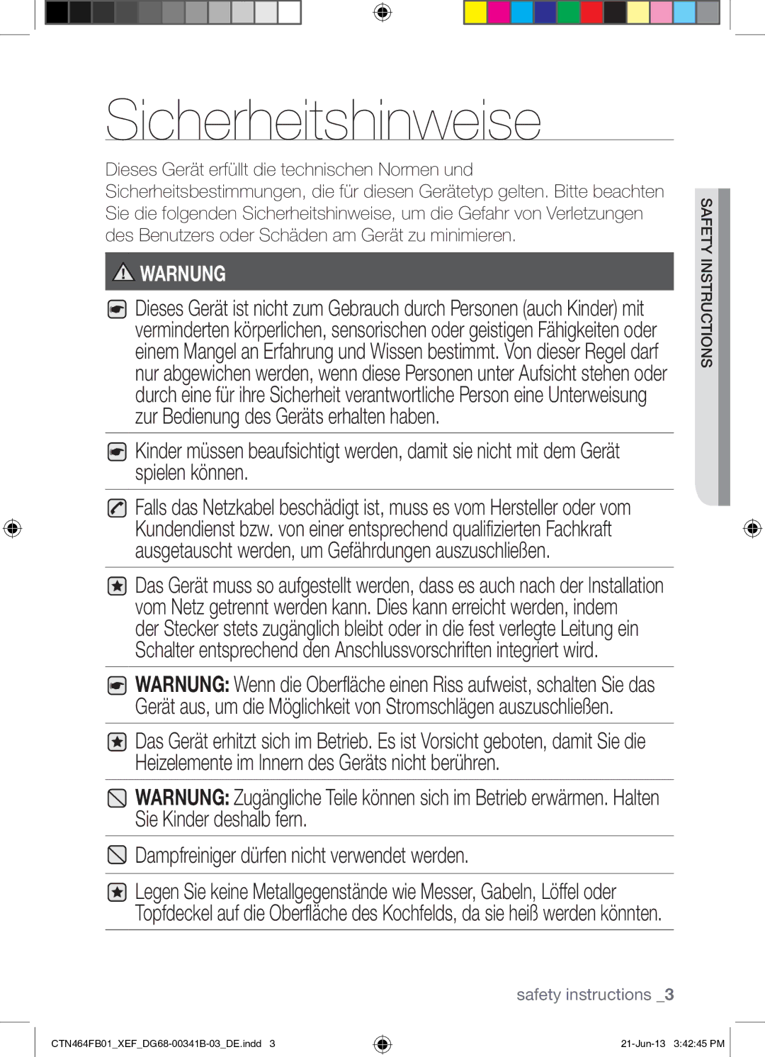 Samsung CTN464FB01/XEF manual Sicherheitshinweise, Warnung 