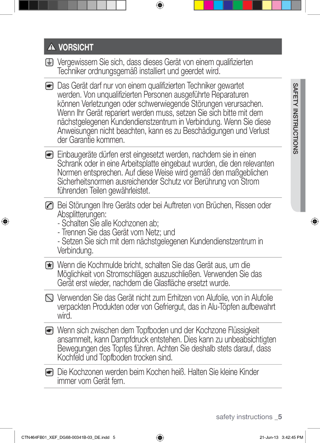 Samsung CTN464FB01/XEF manual Vorsicht 