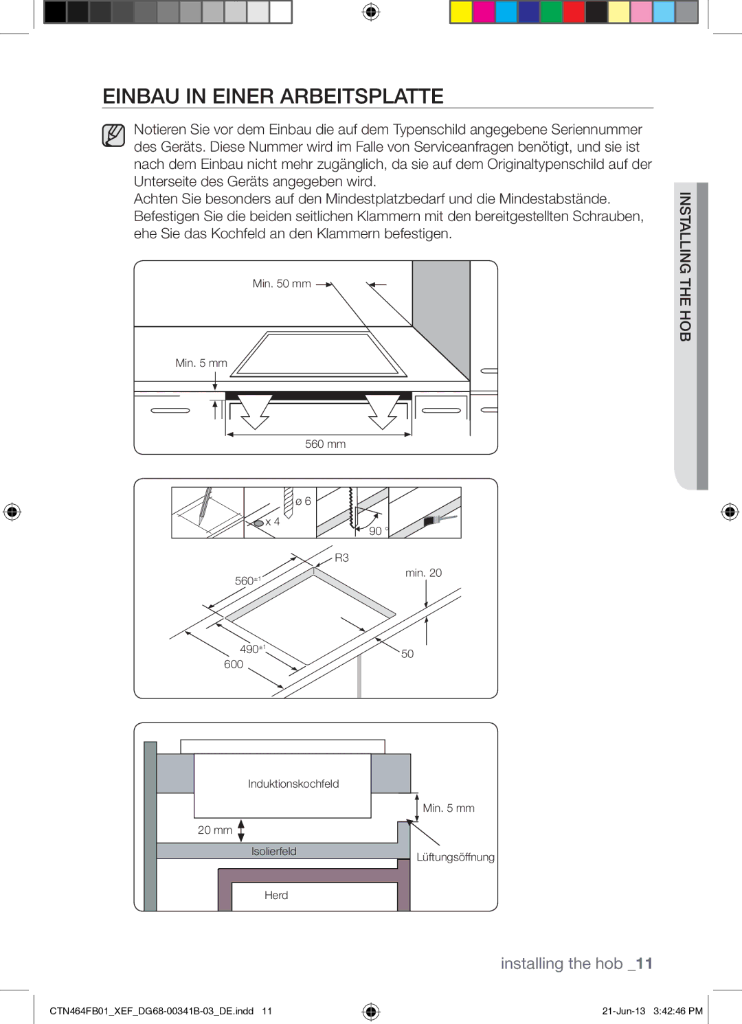 Samsung CTN464FB01/XEF manual Einbau in Einer Arbeitsplatte 