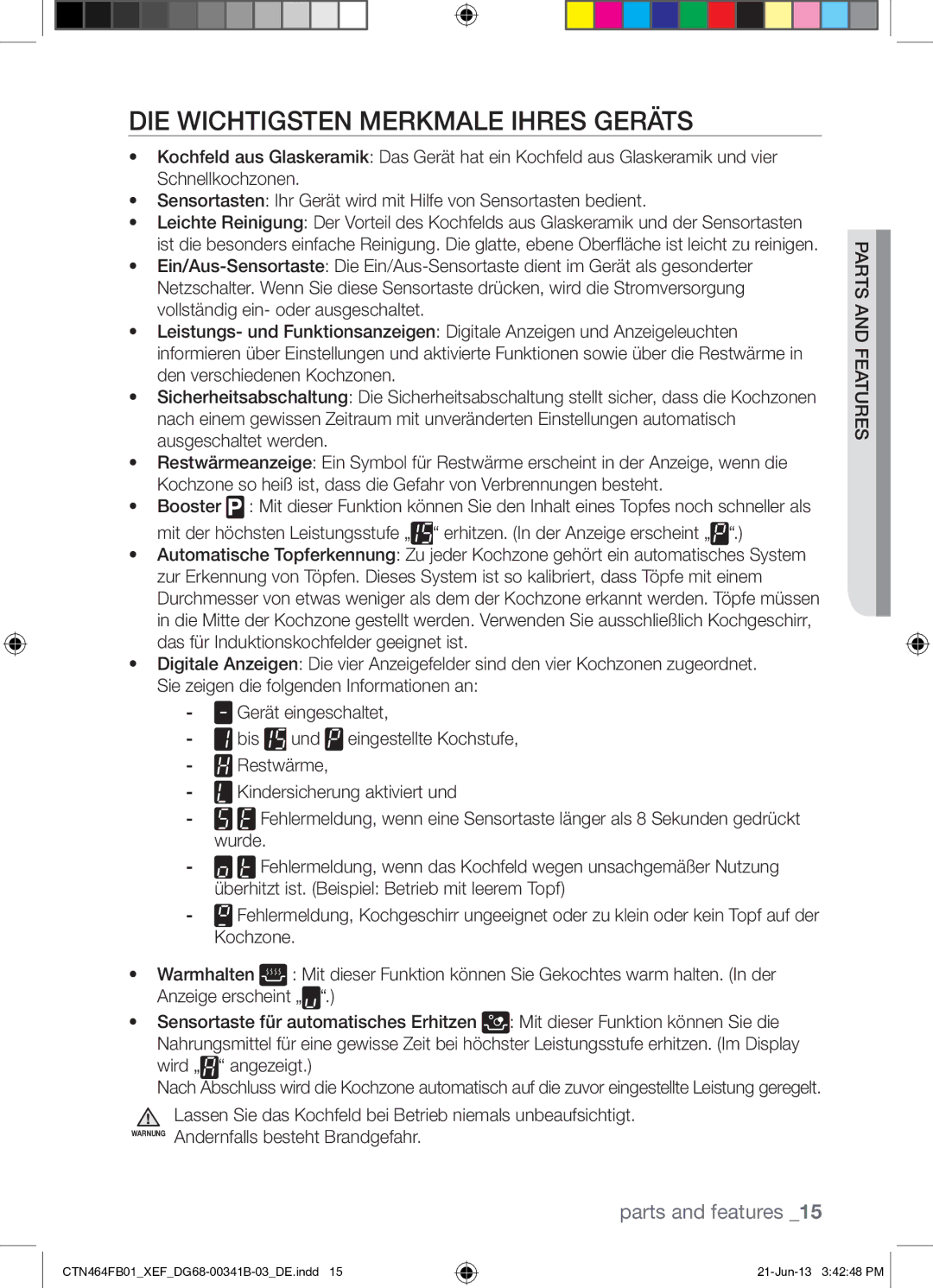 Samsung CTN464FB01/XEF manual DIE Wichtigsten Merkmale Ihres Geräts, Fe nda parts Utres 