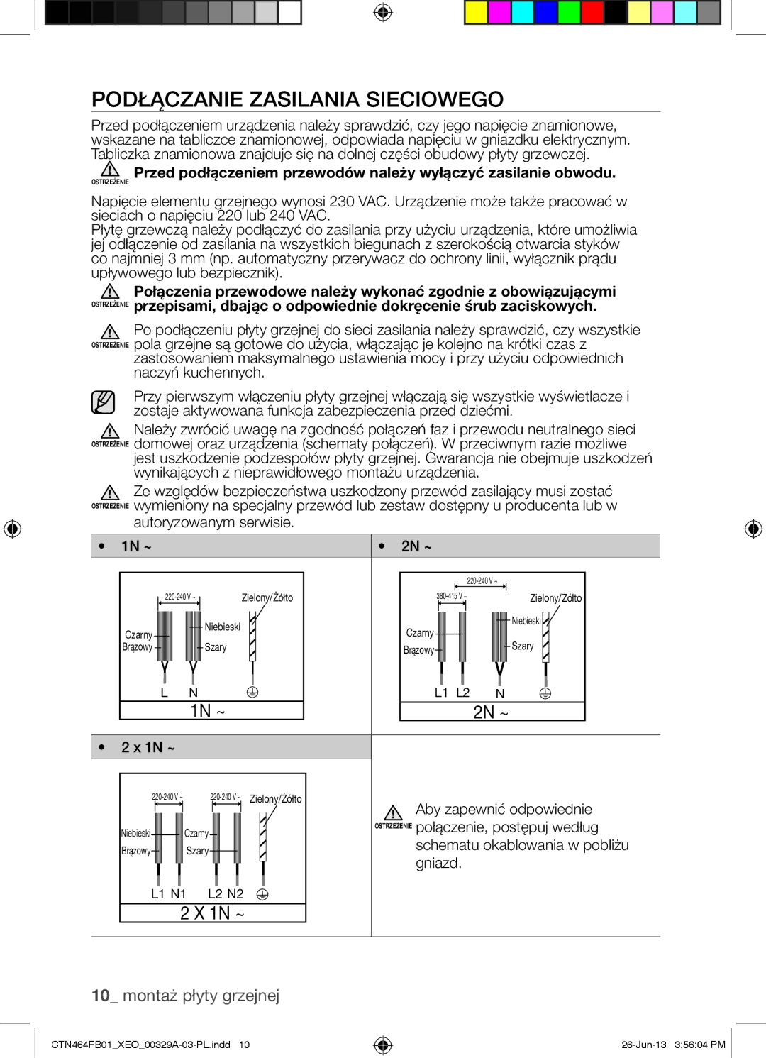 Samsung CTN464FB01/XEO manual Podłączanie Zasilania Sieciowego, 2N ~, 1N ~ 