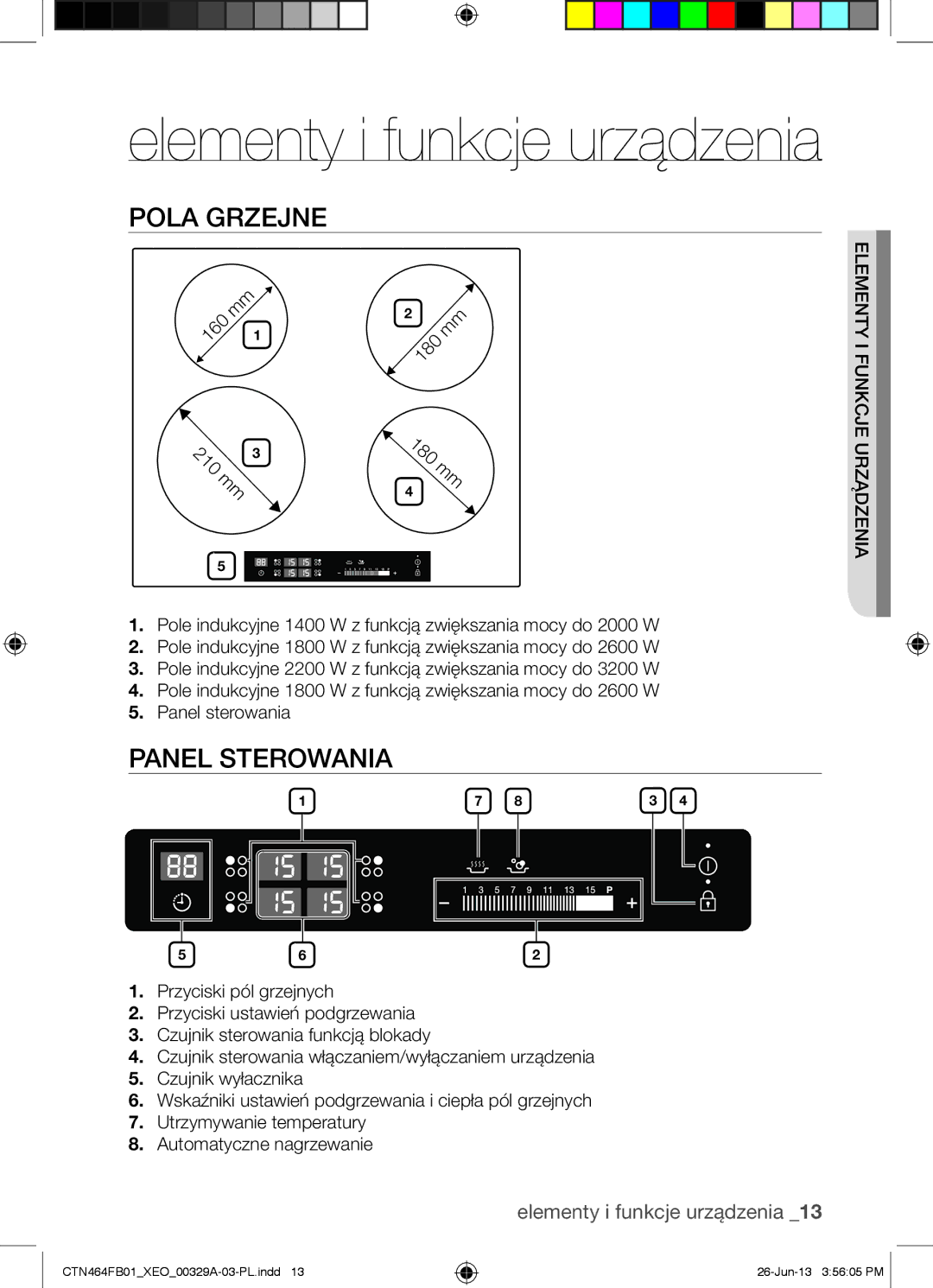 Samsung CTN464FB01/XEO manual Pola Grzejne, Panel Sterowania 