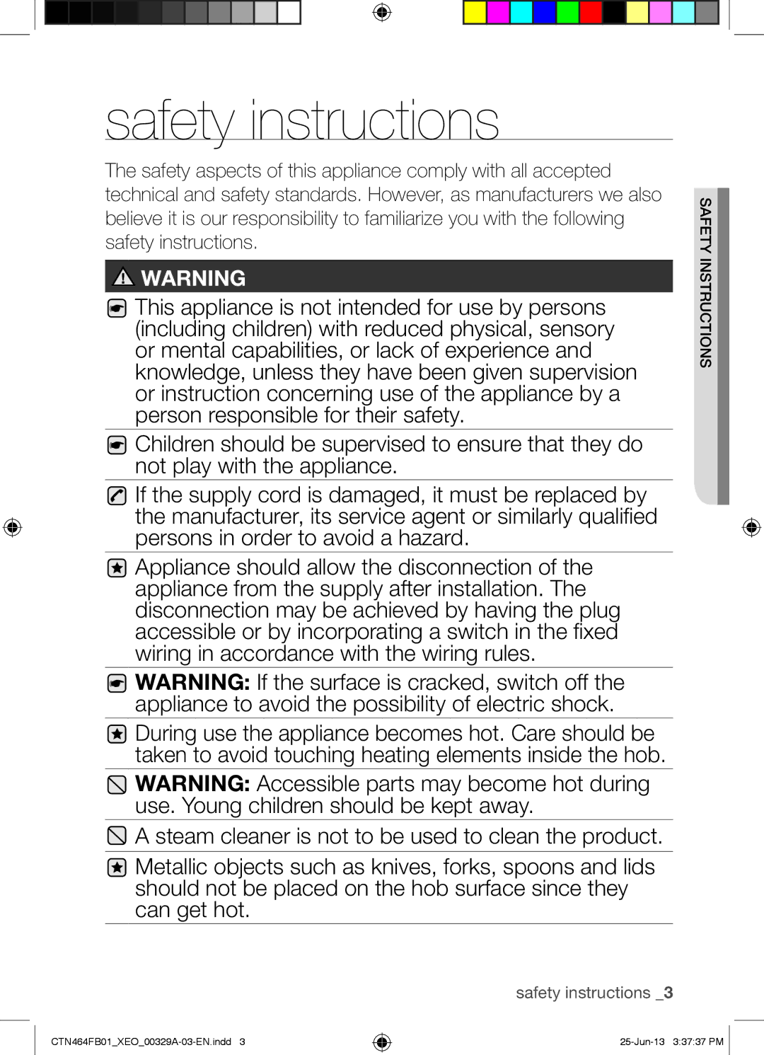 Samsung CTN464FB01/XEO manual Safety instructions, Instructionssafety 