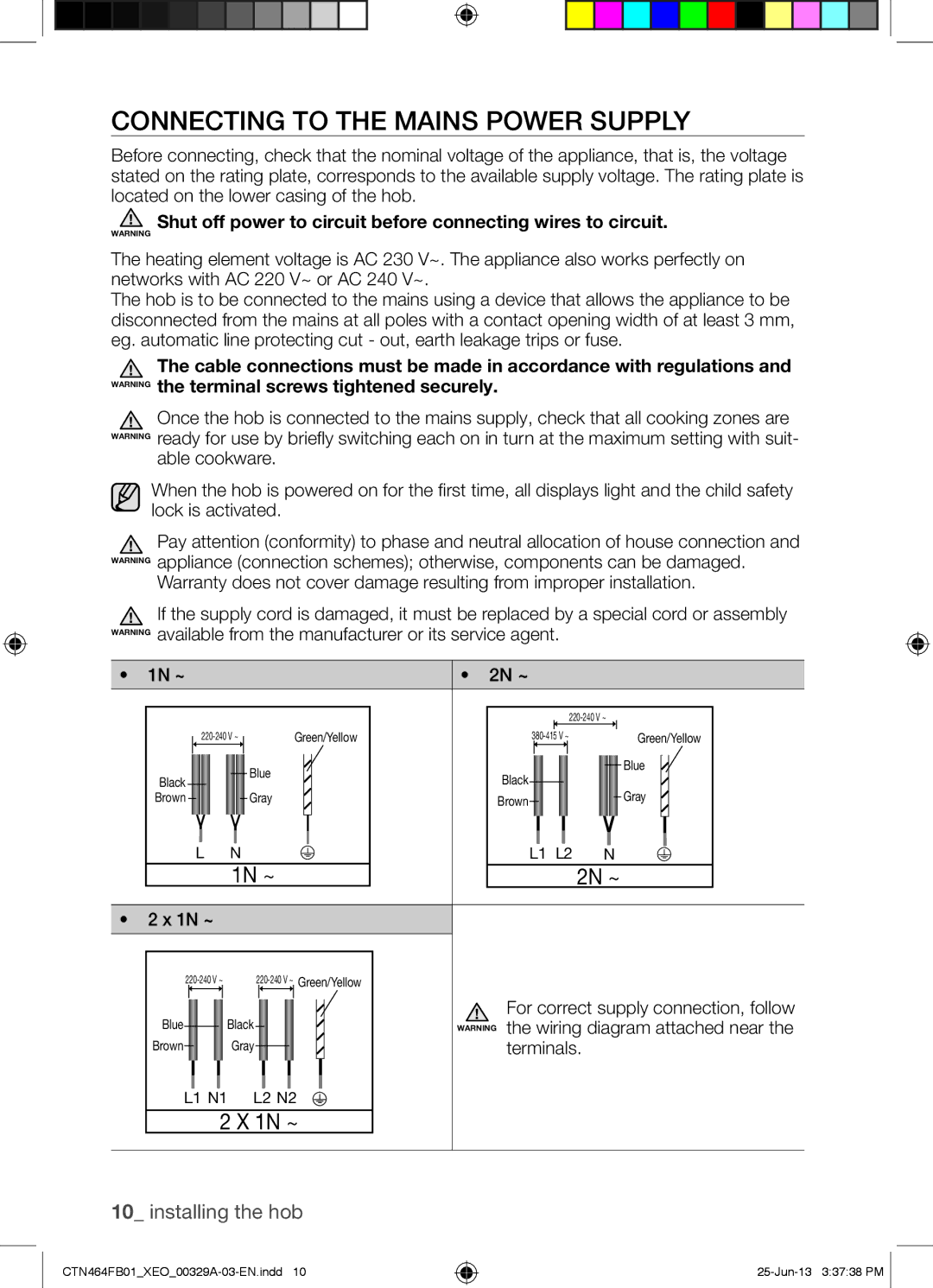 Samsung CTN464FB01/XEO manual Connecting to the Mains Power Supply, Terminals 