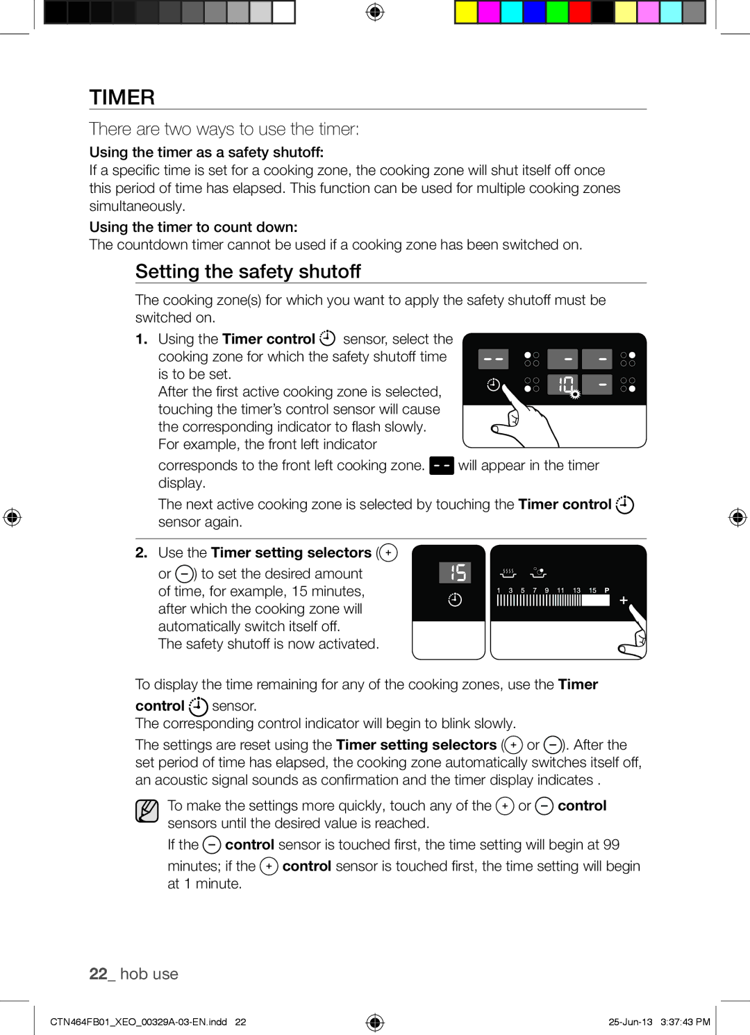 Samsung CTN464FB01/XEO manual Timer, Setting the safety shutoff, There are two ways to use the timer, Control 