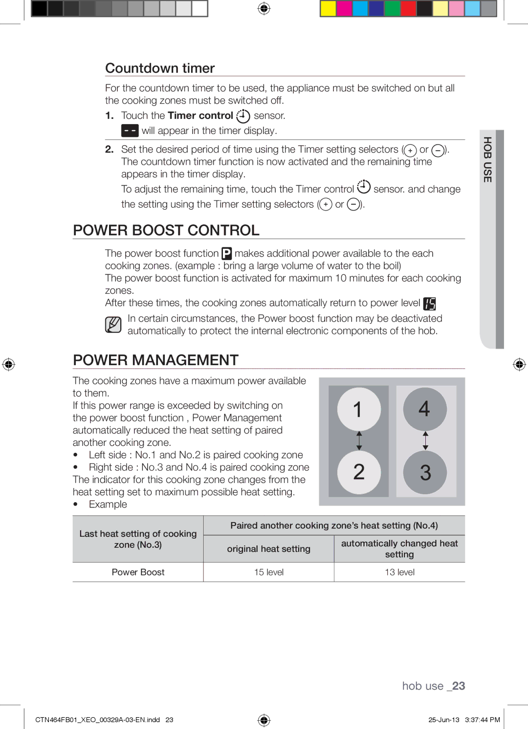 Samsung CTN464FB01/XEO manual Power Boost Control, Power Management, Countdown timer, Example 