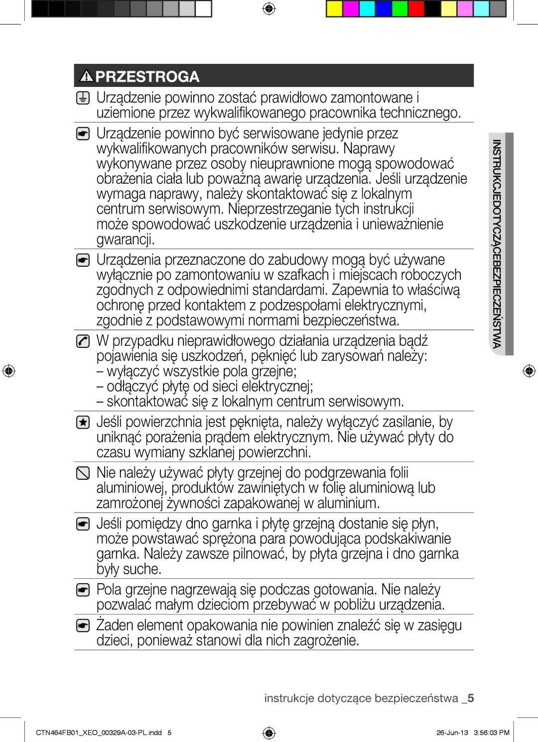 Samsung CTN464FB01/XEO manual Przestroga 