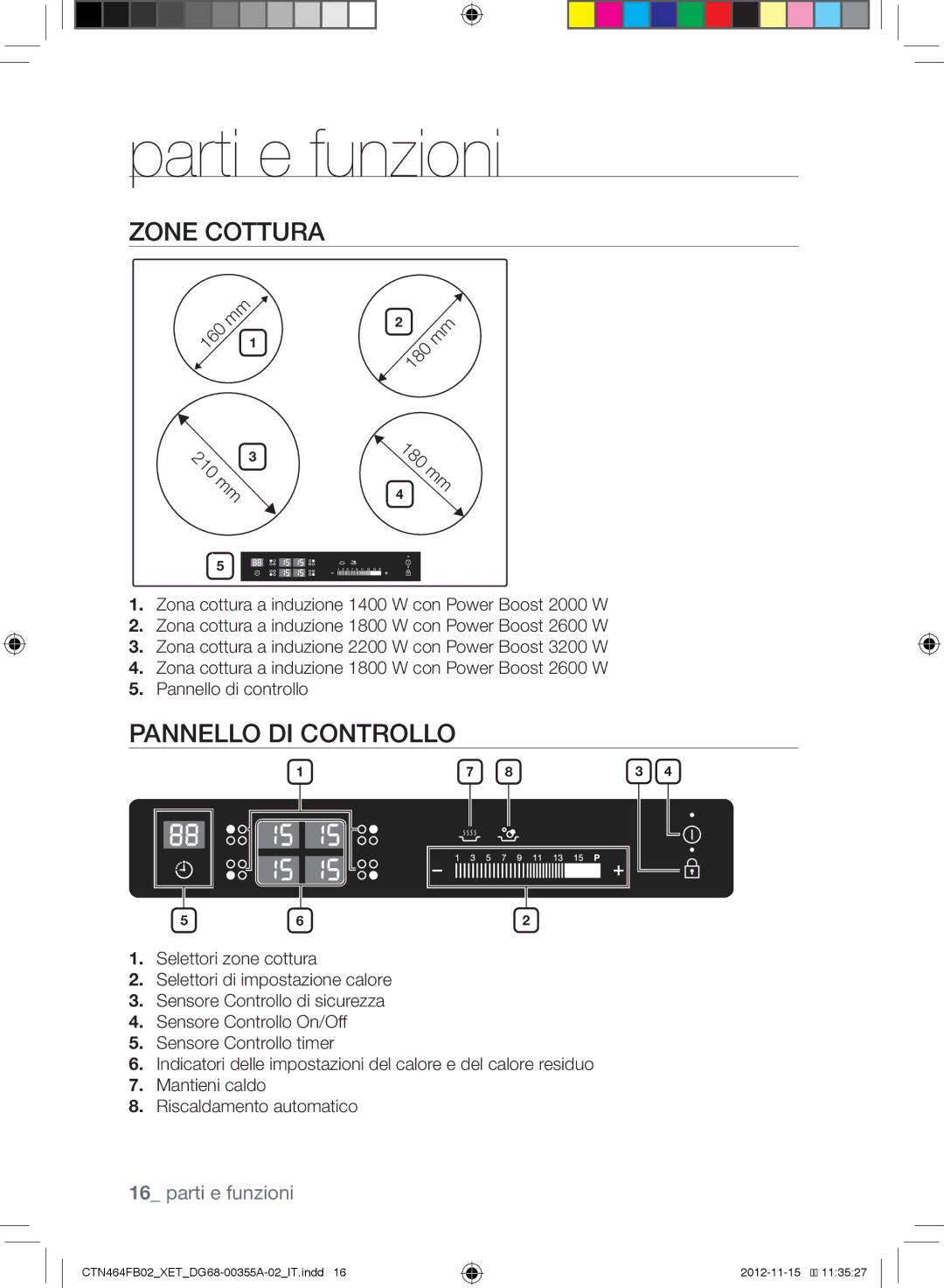 Samsung CTN464KB02/XET, CTN464FB02/XET manual Parti e funzioni, Zone Cottura, Pannello DI Controllo 