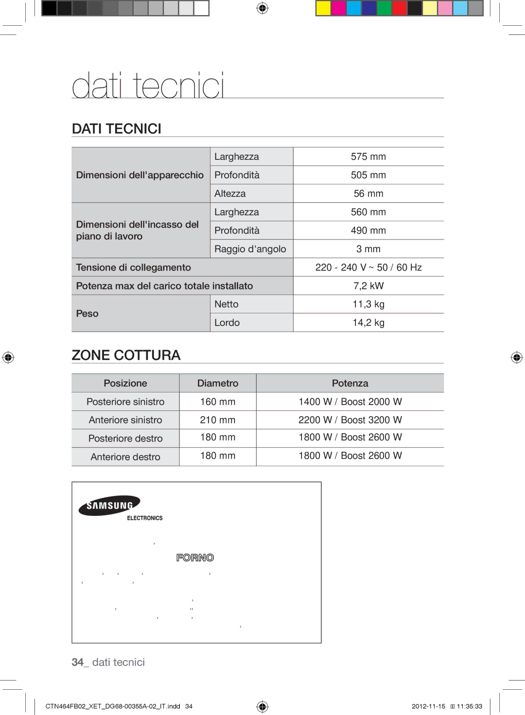 Samsung CTN464KB02/XET, CTN464FB02/XET manual Dati tecnici, Dati Tecnici 