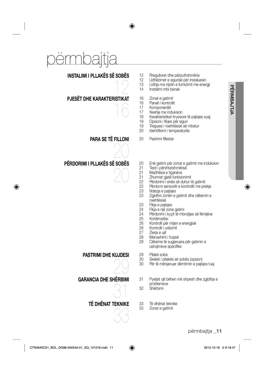 Samsung CTN464KC01/BOL manual Përmbajtja, Para SE TË Filloni 