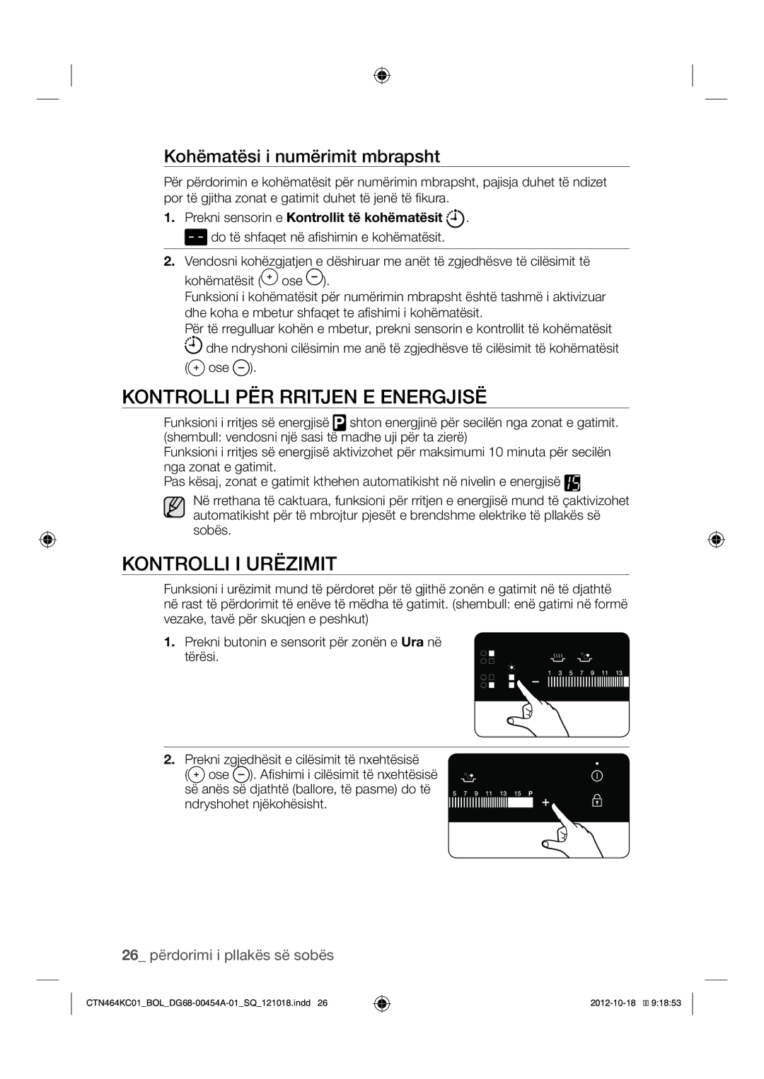 Samsung CTN464KC01/BOL manual Kontrolli PËR Rritjen E Energjisë, Kontrolli I Urëzimit, Kohëmatësi i numërimit mbrapsht 