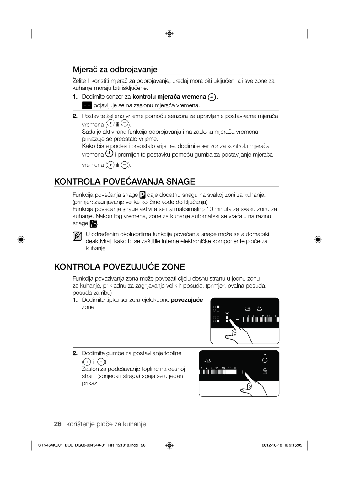 Samsung CTN464KC01/BOL manual Kontrola Povećavanja Snage, Kontrola Povezujuće Zone, Mjerač za odbrojavanje 