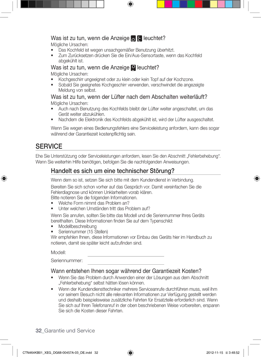 Samsung CTN464KC01/XEG, CTN464KB01/XEG manual Service, Handelt es sich um eine technischer Störung? 