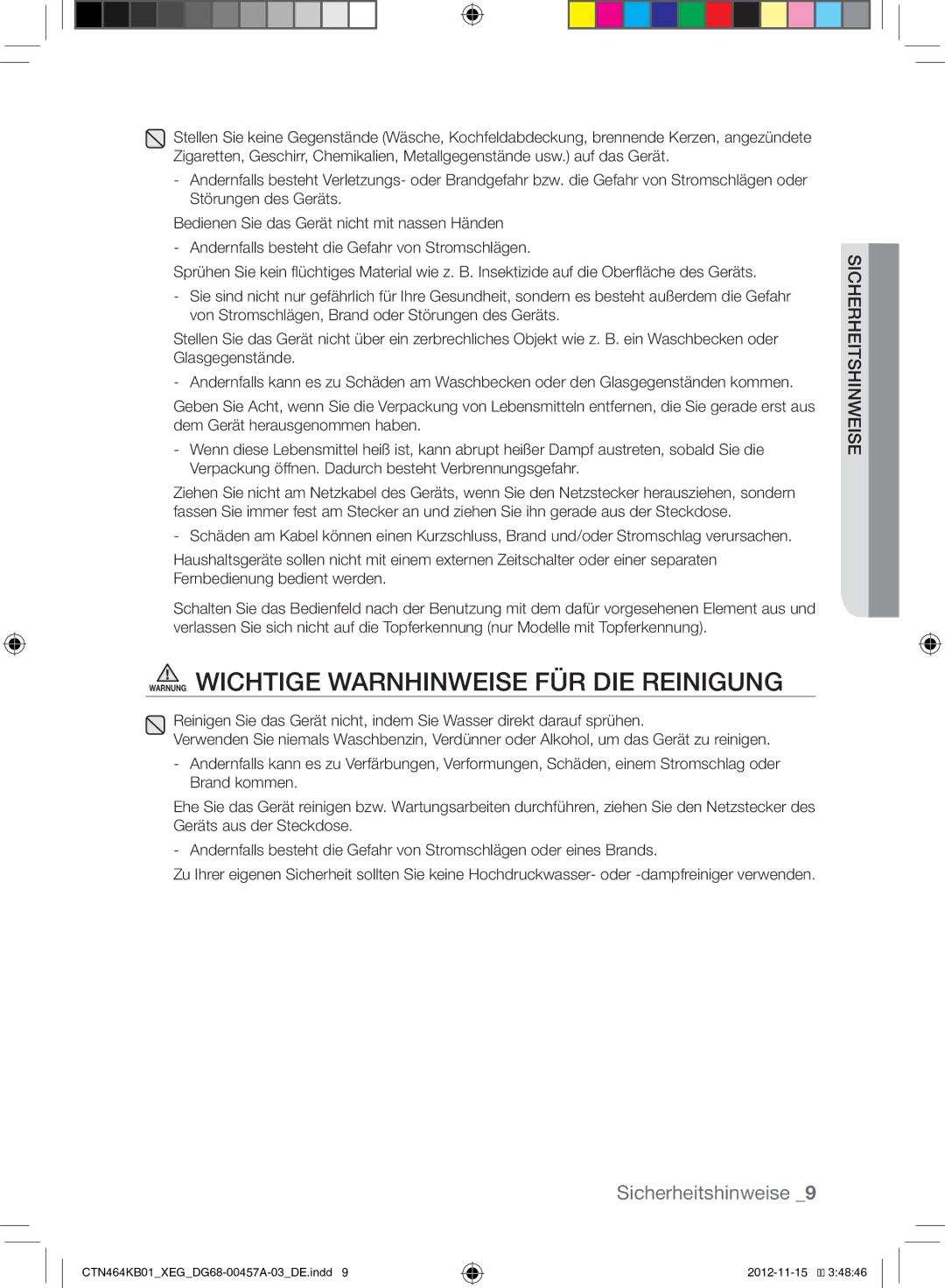 Samsung CTN464KB01/XEG, CTN464KC01/XEG manual Warnung Wichtige Warnhinweise FÜR DIE Reinigung 