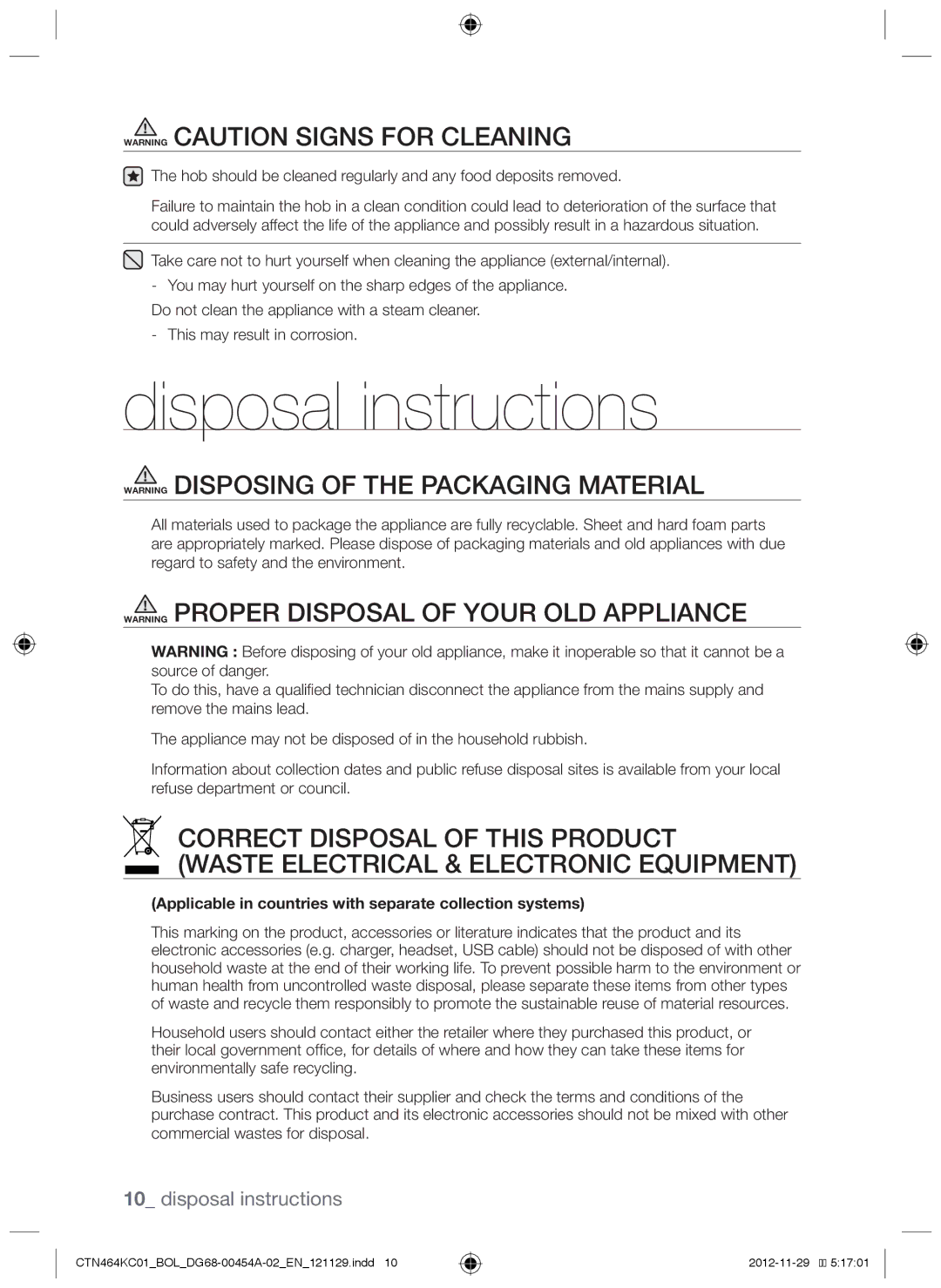 Samsung CTN464KC01/XEO, CTN464KC01/BOL Disposal instructions, Applicable in countries with separate collection systems 