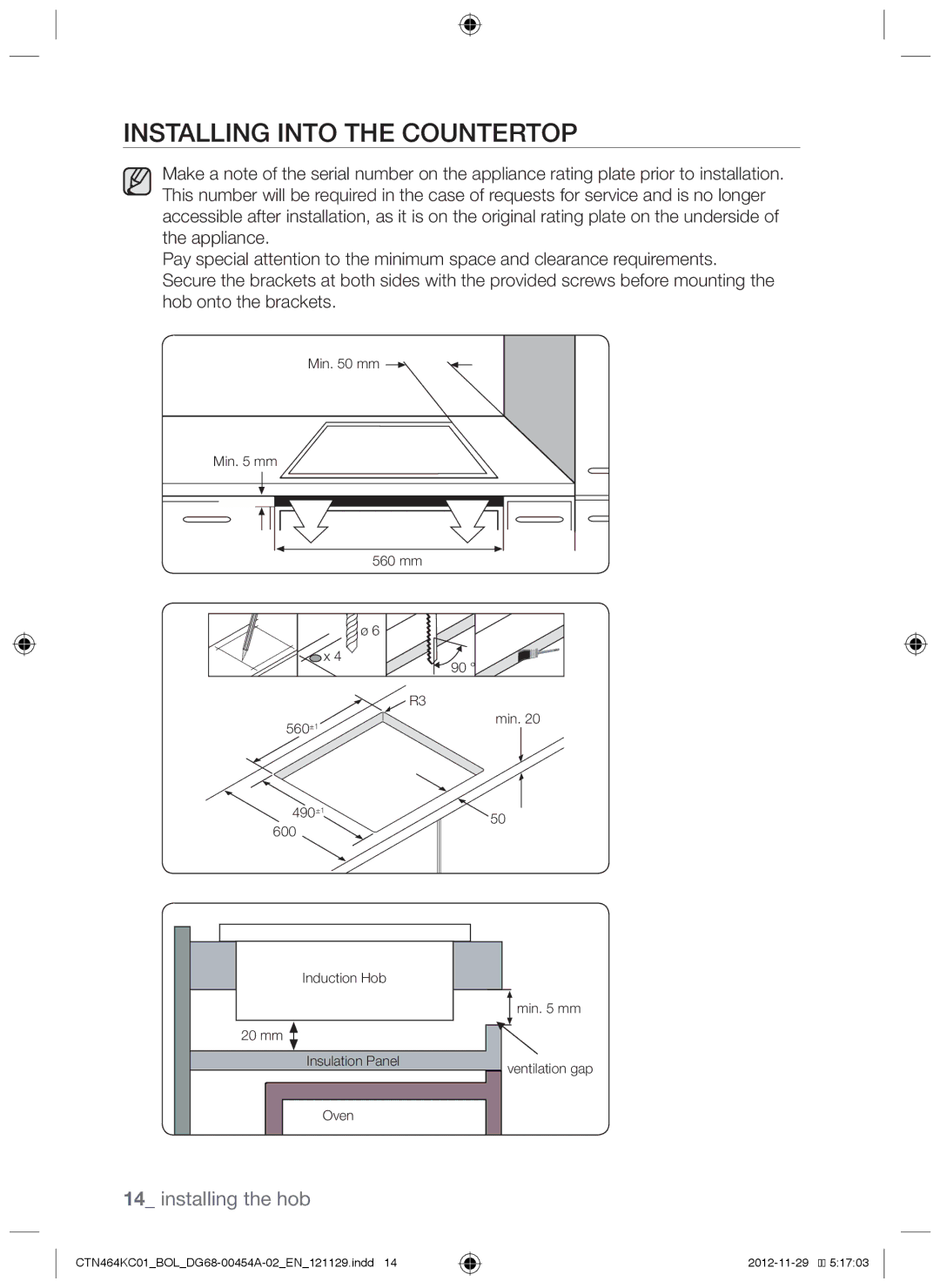 Samsung CTN464KC01/XEO, CTN464KC01/BOL manual Installing into the countertop 