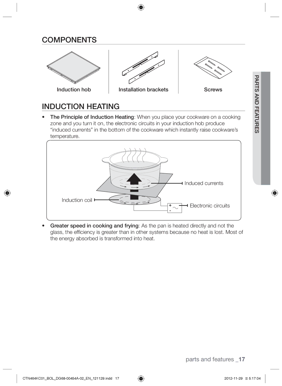 Samsung CTN464KC01/BOL, CTN464KC01/XEO manual Components, Induction heating 