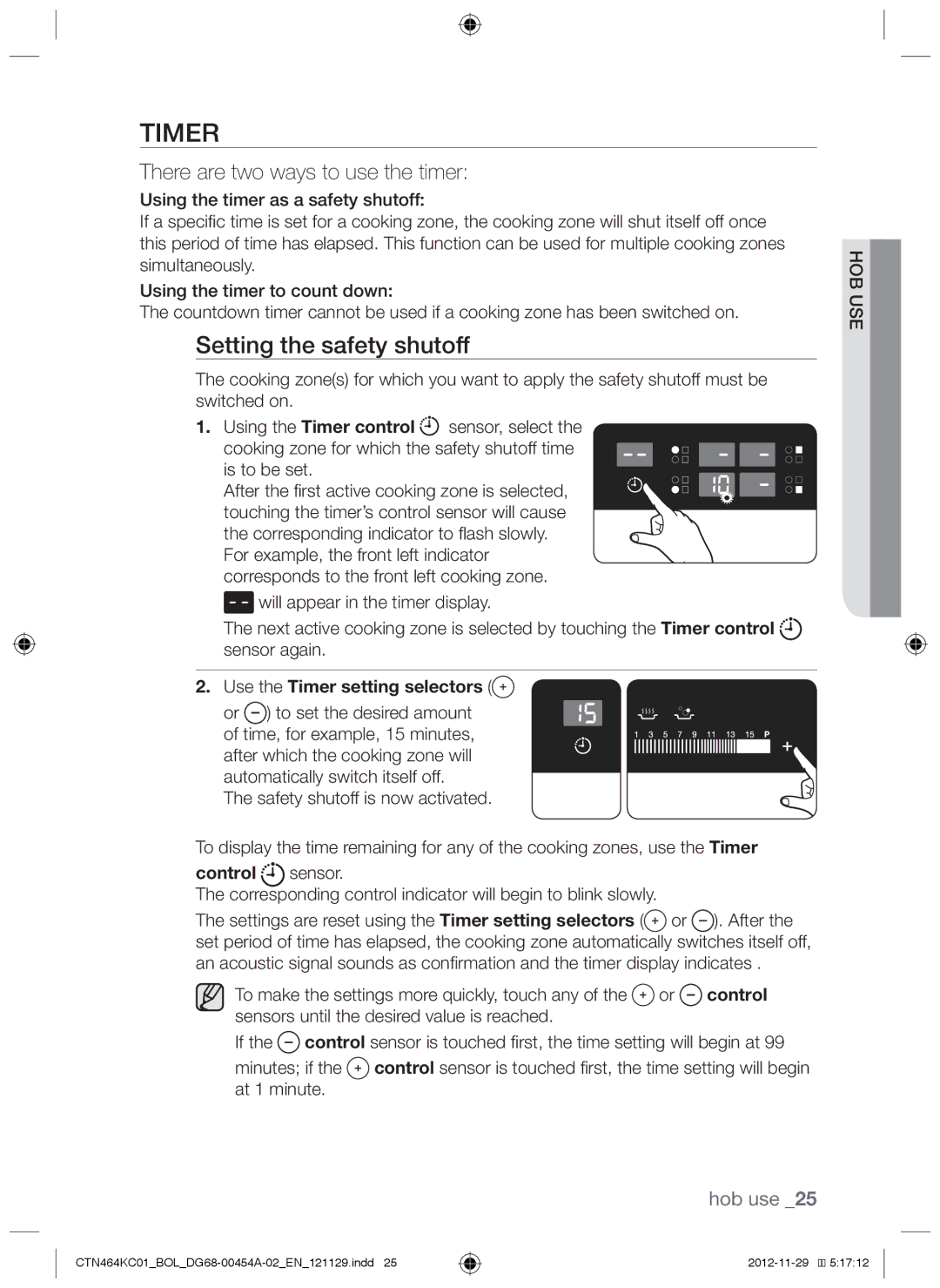 Samsung CTN464KC01/BOL, CTN464KC01/XEO manual Timer, Setting the safety shutoff 