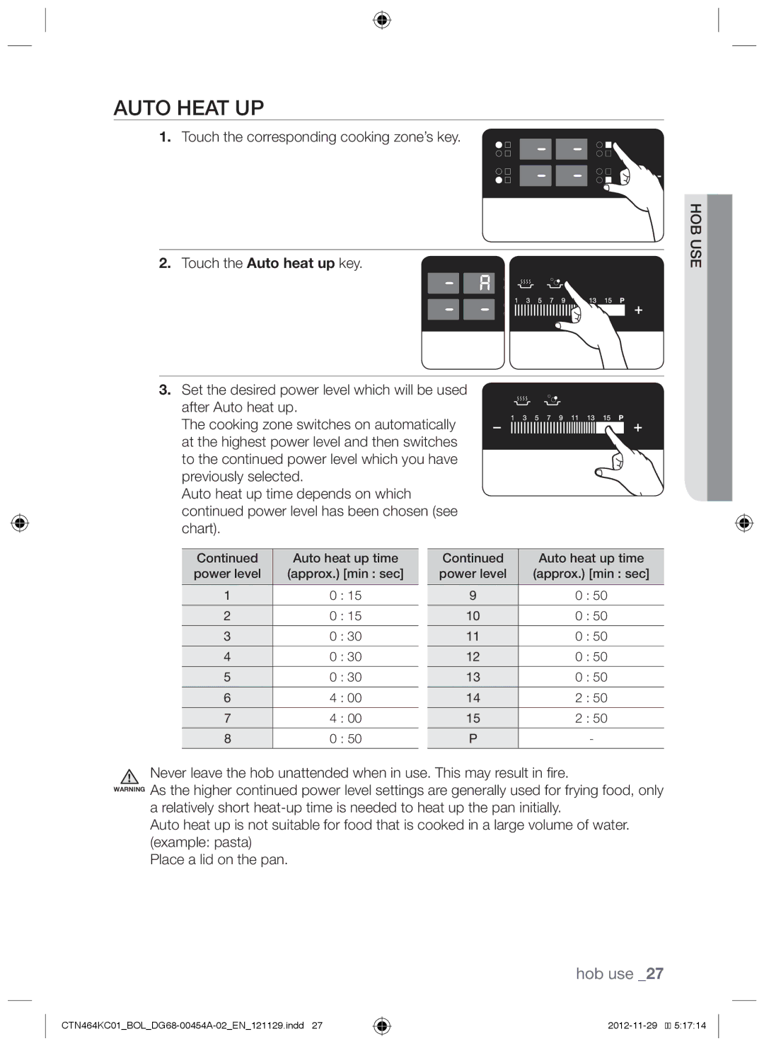 Samsung CTN464KC01/BOL, CTN464KC01/XEO manual Auto heat up 