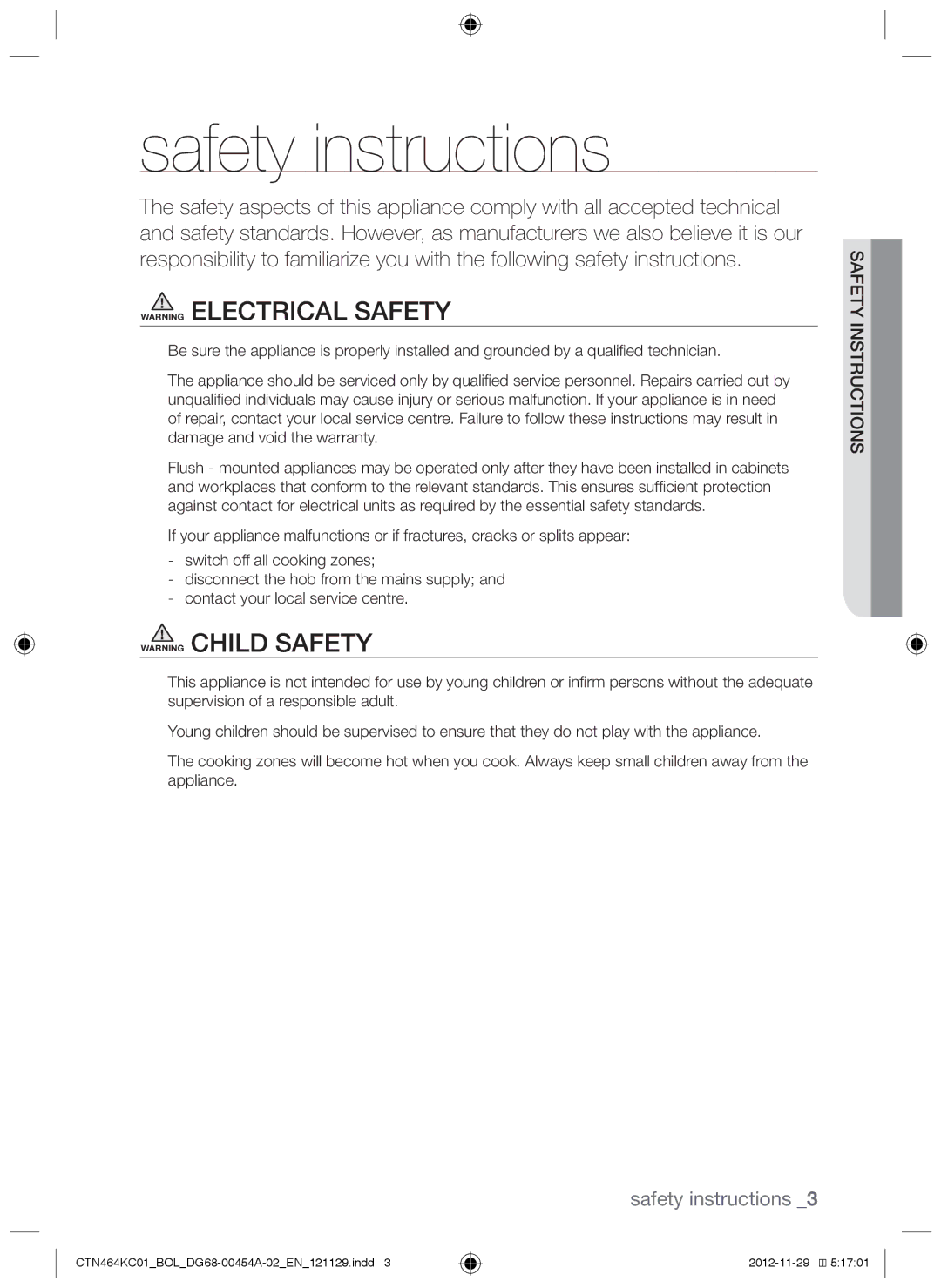 Samsung CTN464KC01/BOL, CTN464KC01/XEO manual Safety instructions 