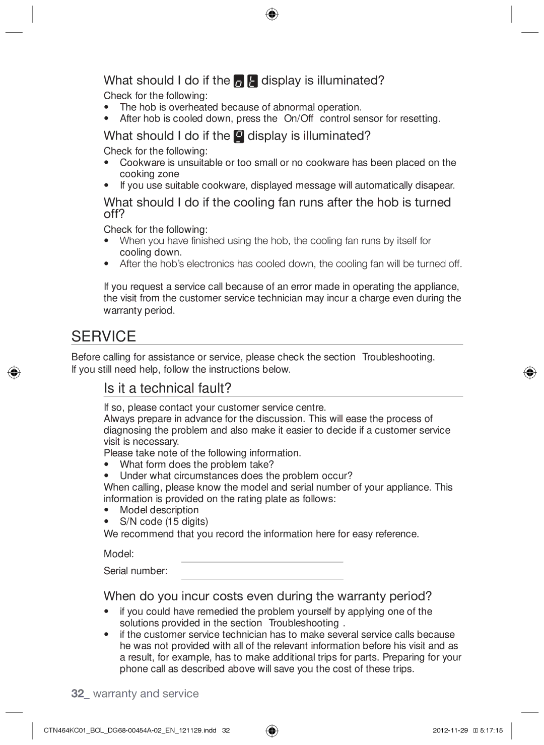 Samsung CTN464KC01/XEO, CTN464KC01/BOL manual Service, Is it a technical fault? 