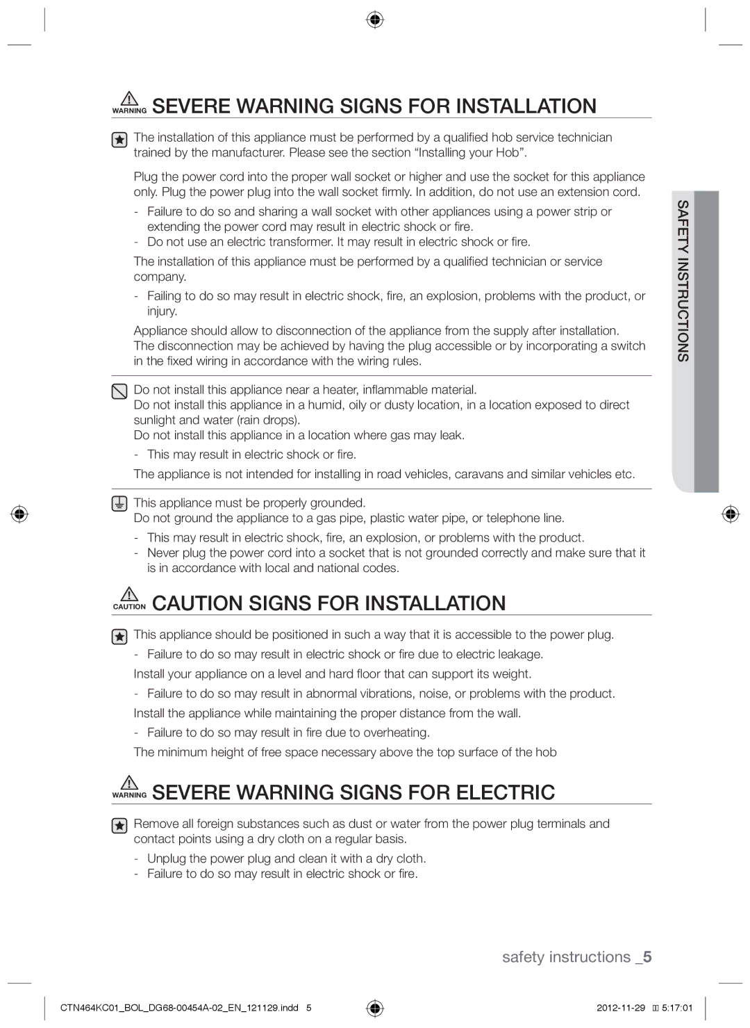 Samsung CTN464KC01/BOL, CTN464KC01/XEO manual Safety instructions 